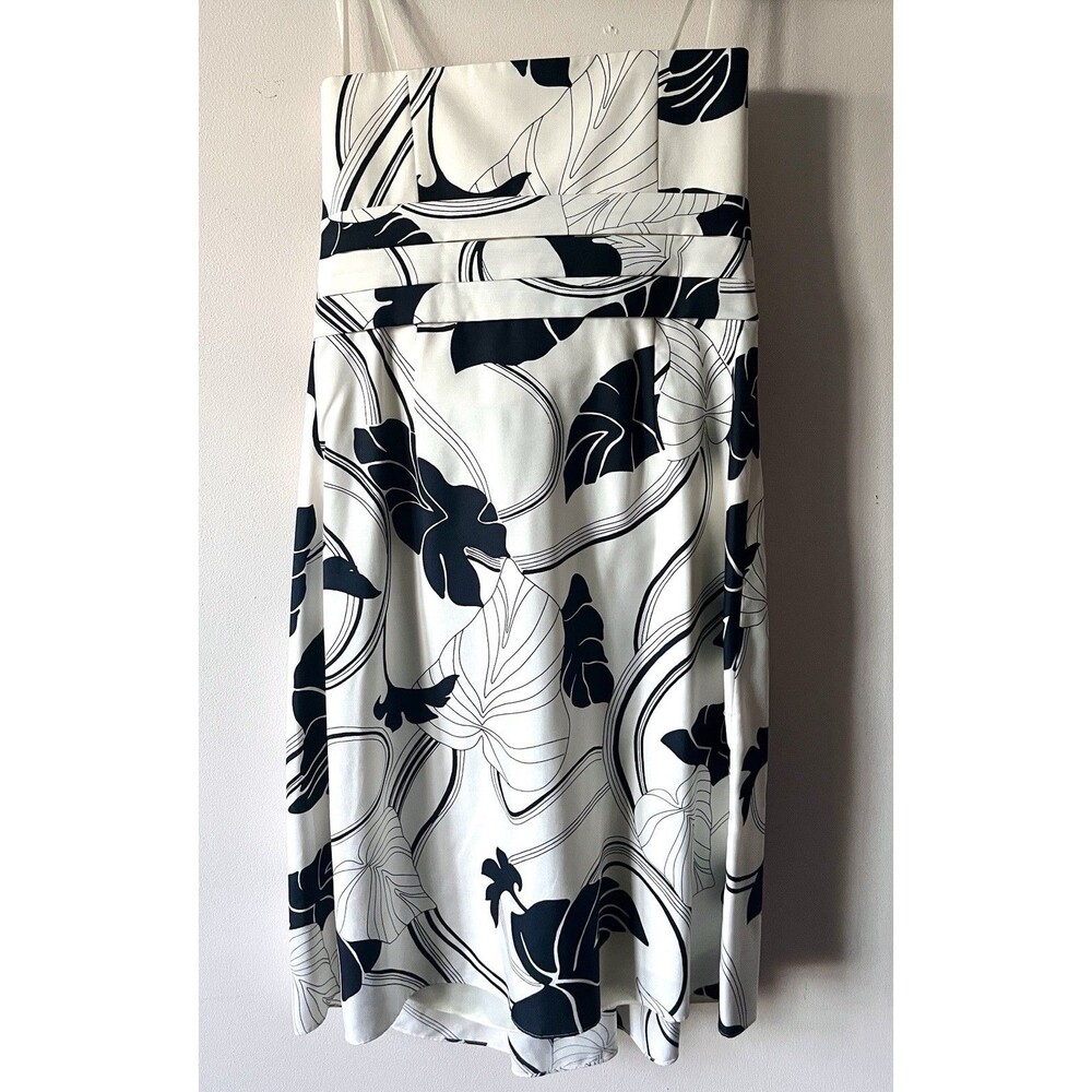 Ann Taylor Strapless Dress 10 Black White Floral Midi A Line